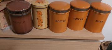 Antieke Keukenblikken Set - Koffie, Suiker, Thee beschikbaar voor biedingen