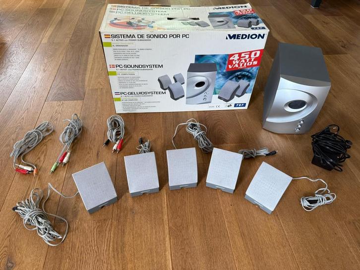 5.1 PC Surround set - 450 watt, 5 speakers + subwoofer!, Computers en Software, Pc speakers, Zo goed als nieuw, Audiokanaal 5.1