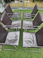 Rook/huisdier vrij 6 eetkamer stoelen leer, donkerbruin rvs, Ophalen, Gebruikt, Bruin, Leer