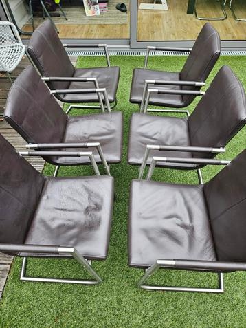 Rook/huisdier vrij 6 eetkamer stoelen leer, donkerbruin rvs beschikbaar voor biedingen