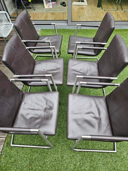 Rook/huisdier vrij 6 eetkamer stoelen leer, donkerbruin rvs, Huis en Inrichting, Stoelen, Gebruikt, Vijf, Zes of meer stoelen