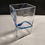 Saphira rechthoekige glazen vaas met blauw motief, Blauw, Ophalen of Verzenden, Minder dan 50 cm, Glas