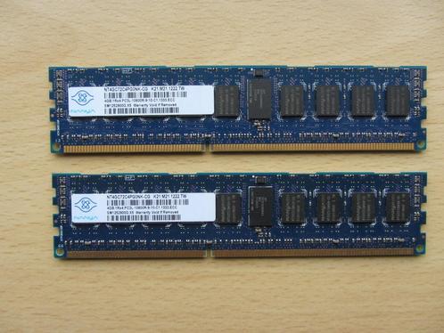 2x Nanya 4GB PC3-10600 DDR3-1333MHz ECC Registered CL9 240-P, Computers en Software, RAM geheugen, Zo goed als nieuw, Server, 4 GB