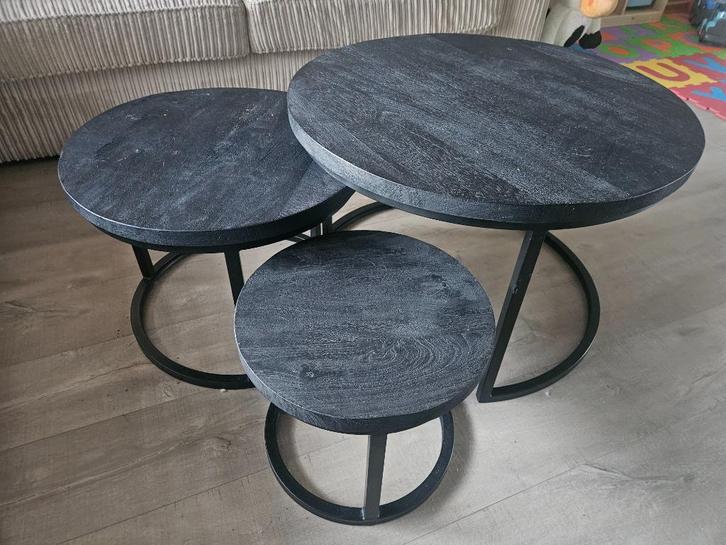 Salontafel 3 delig zwart, Huis en Inrichting, Tafels | Salontafels, Gebruikt, Minder dan 50 cm, 50 tot 100 cm, 100 tot 150 cm