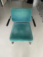 Vintage fauteuil met buisframe en ribstof, Huis en Inrichting, Fauteuils, Ophalen, Gebruikt, 75 tot 100 cm, Metaal