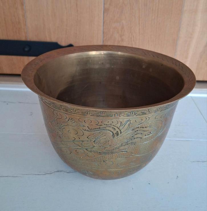 Grote Chinese koperen bloempot 6 karakters gemerkt, Antiek en Kunst, Antiek | Koper en Brons, Ophalen of Verzenden