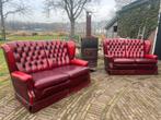 Rode Chesterfield Bank - Klassiek & Stijlvol, Gebruikt, Driepersoons, Leer, Ophalen of Verzenden