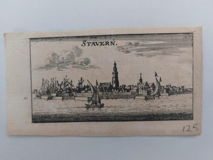 8 / Stavern - Stavren Kopergravure uit 1659 van C. Merian, Antiek en Kunst, Kunst | Etsen en Gravures, Ophalen of Verzenden