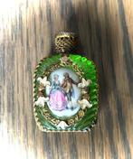 Antiek Parfum flesje glas brocante vintage groen porselein, Verzenden