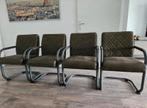 4 leren stoelen van henders en hazel olijfgroen, Huis en Inrichting, Stoelen, Ophalen, Zo goed als nieuw, Overige kleuren, Leer