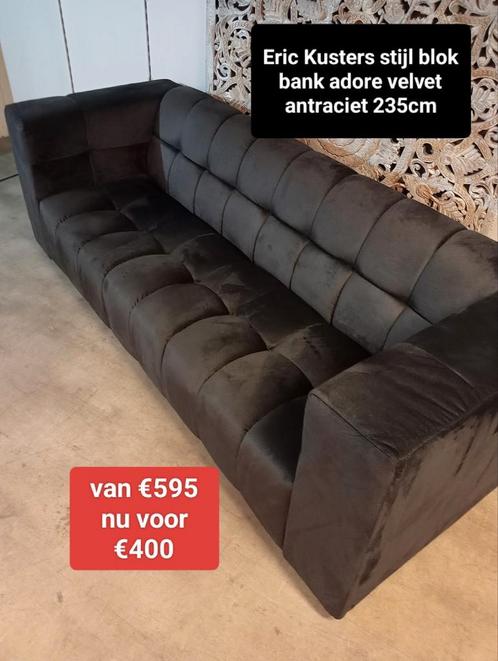 Nieuwe bank Eric Kuster stijl adore velvet antraciet 235cm, Huis en Inrichting, Banken | Bankstellen, Nieuw, Rechte bank, Driepersoons
