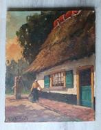 Boerderij met boerin en waterput - 1920 - gesigneerd, Antiek en Kunst, Kunst | Schilderijen | Klassiek, Ophalen of Verzenden