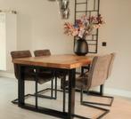 Eettafel met 4 Stoelen - Hout & Metaal, Ophalen, Gebruikt, 100 tot 150 cm, Eikenhout