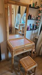 Bamboe kaptafel met lade en krukje, Huis en Inrichting, Tafels | Kaptafels, Ophalen, Overige materialen, Gebruikt, 50 tot 100 cm