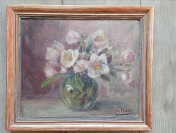 Bloemen in vaas - olie op paneel beschikbaar voor biedingen