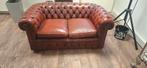 Chesterfield 2-zits bank  rood/bruin leer, Ophalen, Gebruikt, 150 tot 200 cm, Chesterfield