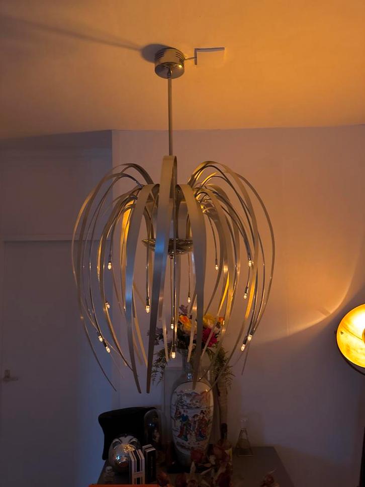 Design Halogeen Hanglamp - 80cm, Huis en Inrichting, Lampen | Hanglampen, Zo goed als nieuw, 75 cm of meer, Metaal, Ophalen