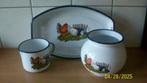Emaille set met kippen decor, Antiek en Kunst, Ophalen of Verzenden
