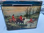 Oud blikje met jachttaferelen van de Gruyter/ koffie en thee, Verzamelen, Blikken, Ophalen of Verzenden, Gebruikt, Thee