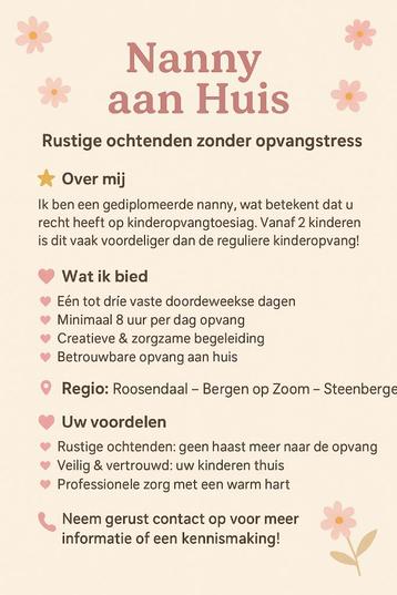 Nanny/Gastouder aan huis regio West-Brabant beschikbaar voor biedingen