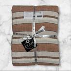 100% linnen dekbedovertrek 240x220 met slopen Nature Stripes, Bruin, Dekbedovertrek, Ophalen of Verzenden, Nieuw
