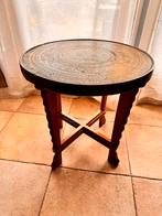 Mooie rooktafel met koperen blad en houten onderstel, Ophalen, Gebruikt, Rond, 55 tot 75 cm