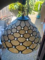 Vintage glas/aardewerk in lood plafond lamp, Verzenden, Zo goed als nieuw, Glas