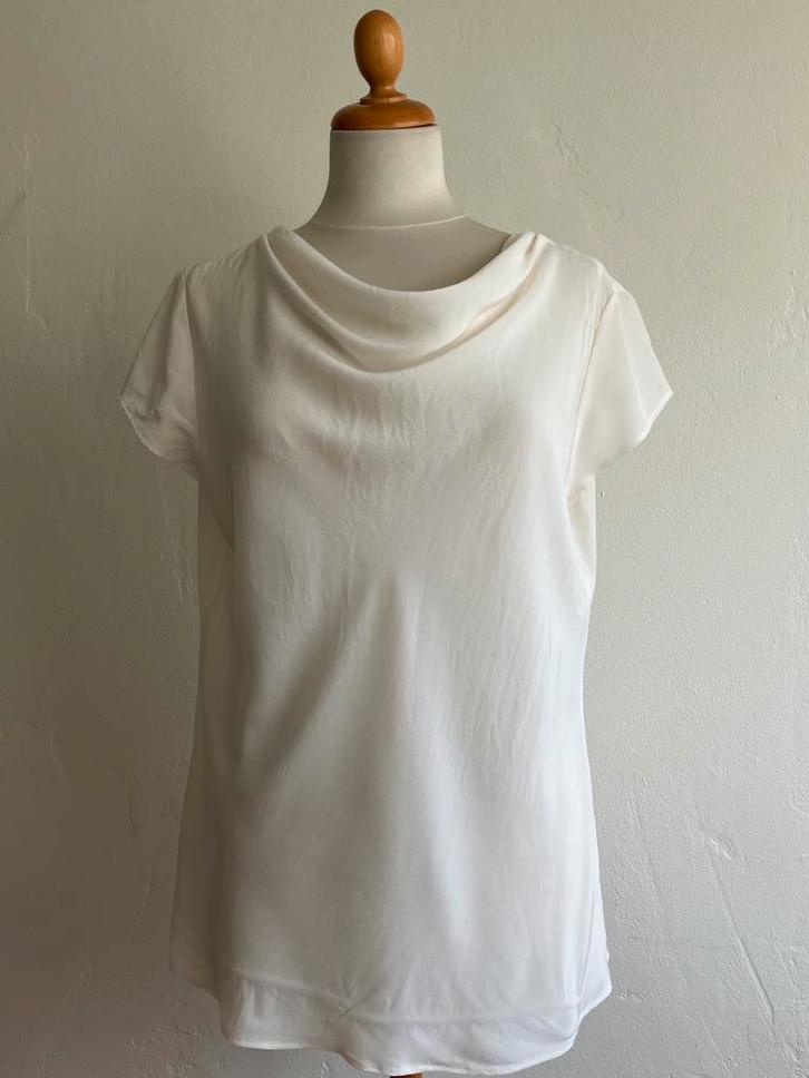 Zijden tuniek met waterval hals, Gerry Weber, mt 42, Kleding | Dames, Blouses en Tunieken, Gedragen, Maat 42/44 (L), Wit, Ophalen of Verzenden