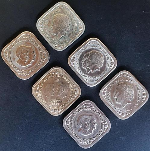 6 vierkante herdenkingsstuivers Oranje, Postzegels en Munten, Penningen en Medailles, Overige materialen, Nederland, Verzenden