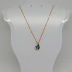 Natural Turquoise Necklace with Diamonds, Zo goed als nieuw, Met edelsteen, Goud, Verzenden