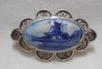 Zilveren antieke broche met Delfts blauwe steen nr.1422, Sieraden, Tassen en Uiterlijk, Antieke sieraden, Verzenden, Zilver, Broche