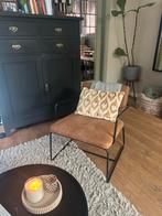 Industriële Fauteuil Cognac - Retro Vintage, Huis en Inrichting, Fauteuils, Ophalen, Minder dan 75 cm, Zo goed als nieuw, Metaal