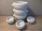 Vintage soepkommen en eierdopjes met leeuwekop, Gebruikt, Ophalen of Verzenden, Kom(men), Overige stijlen