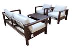 Stoel-Bank Loungeset Zambra | 4-delig | Off White | Acacia &, 4 zitplaatsen, Verzenden, Nieuw, Bank