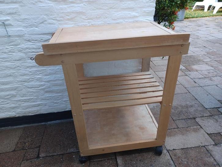 houten verrijdbare keukentrolley met 4 wieltjes, Huis en Inrichting, Keuken | Keukenbenodigdheden, Gebruikt, Ophalen
