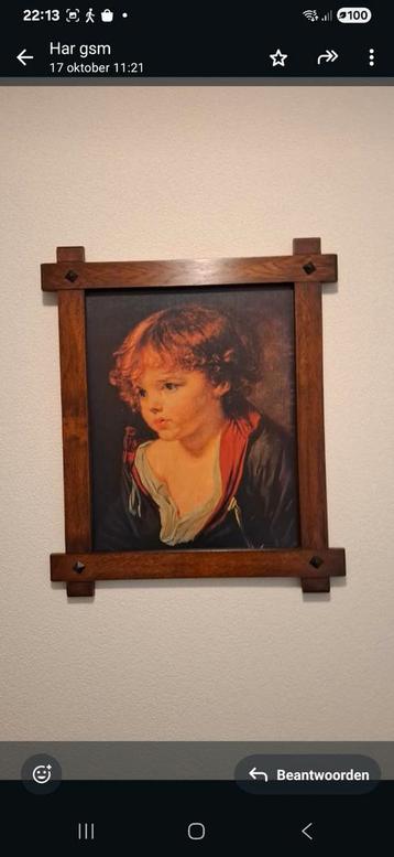 Oude Schilderij van Jongen met Houten Frame beschikbaar voor biedingen