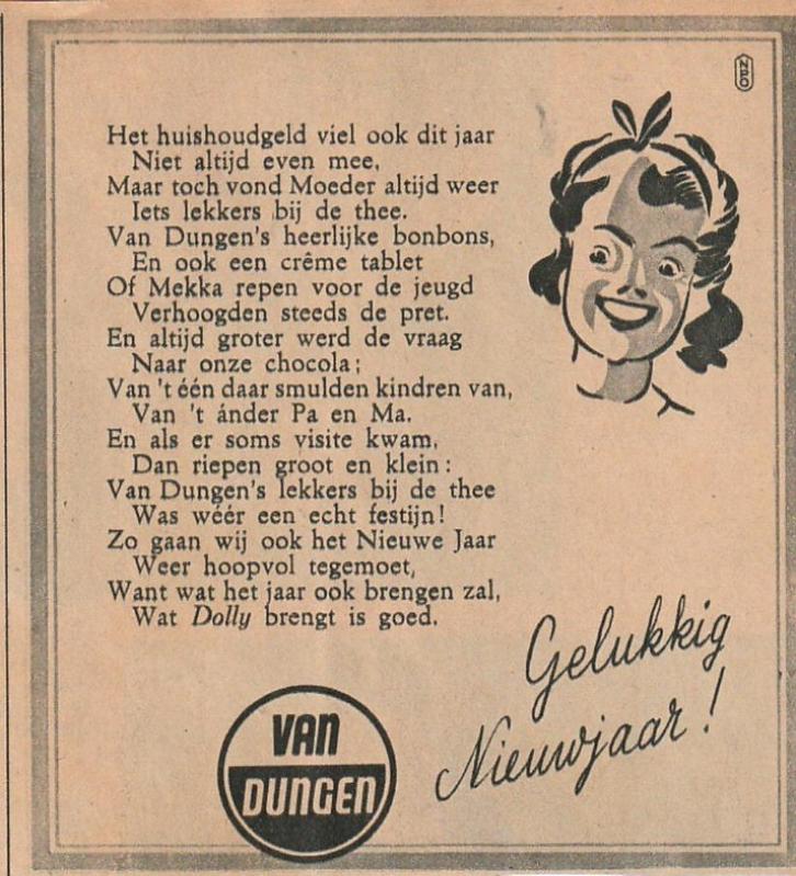 retro reclame 1949 Van Dungen Gelukkig Nieuwjaar!, Verzamelen, Retro, Overige typen, Verzenden