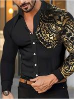Nieuw zwart overhemd met print op mouw maat M., Ophalen of Verzenden, Nieuw, Zwart, Halswijdte 39/40 (M)