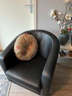 Zwart lederen fauteuil, nieuw, Huis en Inrichting, Fauteuils, Ophalen, Zo goed als nieuw, 75 tot 100 cm, 50 tot 75 cm