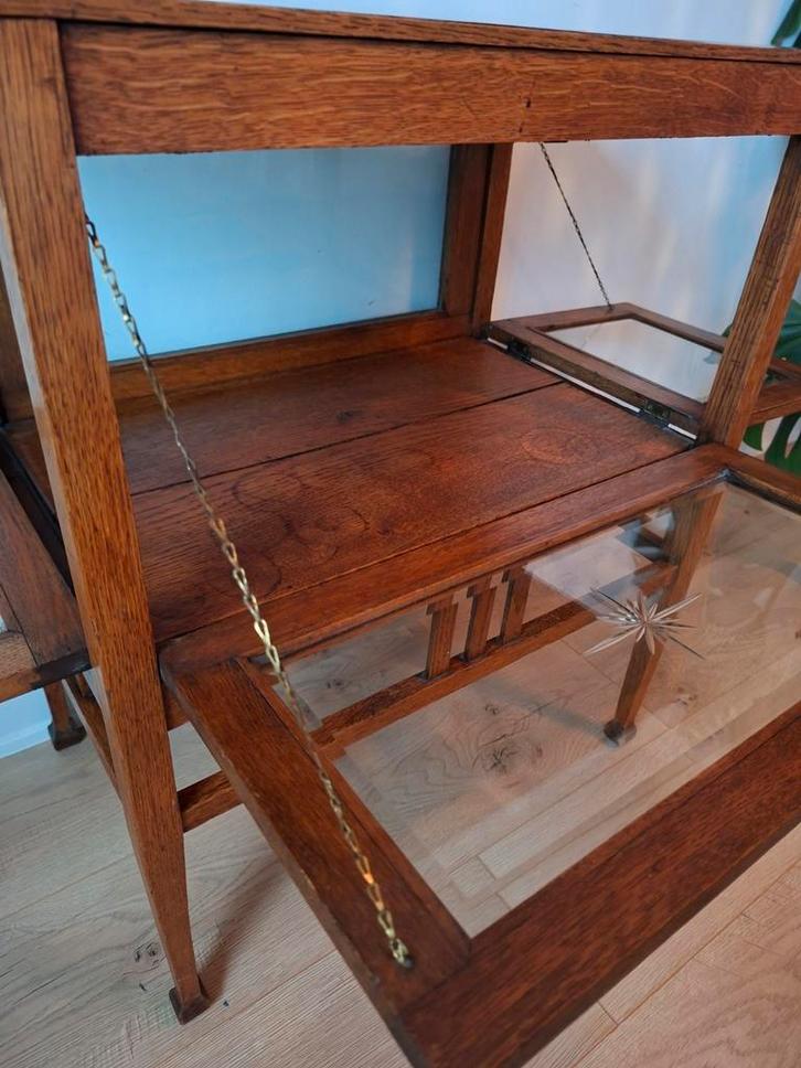 Uniek theekastje met prachtige ster gravure en facet glas, Antiek en Kunst, Antiek | Meubels | Kasten, Ophalen