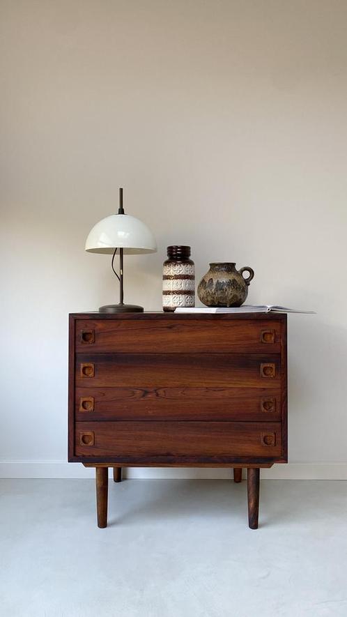 Vintage palissander ladekast met 4 lades, Huis en Inrichting, Kasten | Ladekasten, Zo goed als nieuw, Minder dan 100 cm, 50 tot 100 cm