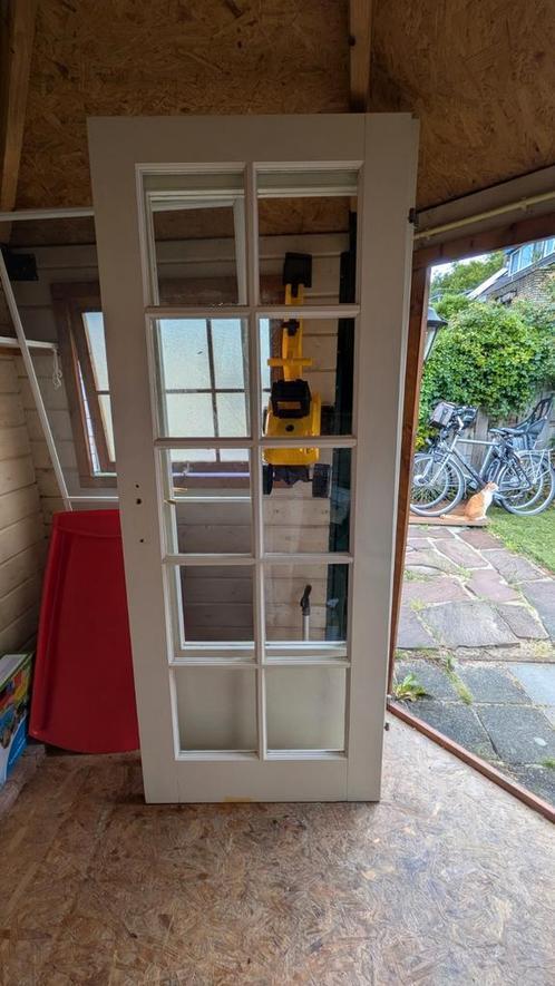 Opdekdeur 80 x 201,5 10 ruitjes + 1 deur kapot, Doe-het-zelf en Verbouw, Deuren en Horren, Gebruikt, Binnendeur, 200 tot 215 cm