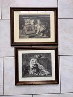 2 oude poezen schilderijen Henriette Ronner ( reproductie ), Ophalen of Verzenden