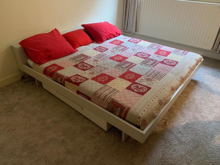 Lits-jumeaux met opklapbare lattenbodem, Huis en Inrichting, Slaapkamer | Bedden, Gebruikt, Tweepersoons, 180 cm, 190 cm of minder