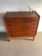 Vintage teak ladekastje met 5 lades, achterzijde ook teak, Ophalen, 5 laden of meer, Geen, Teakhout