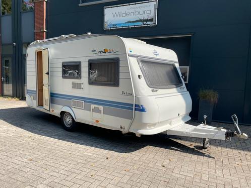 Mooie èn complete Hobby de Luxe Easy 440SF met vastbed, Caravans en Kamperen, Caravans, Bedrijf, tot en met 4, 750 - 1000 kg, Treinzit