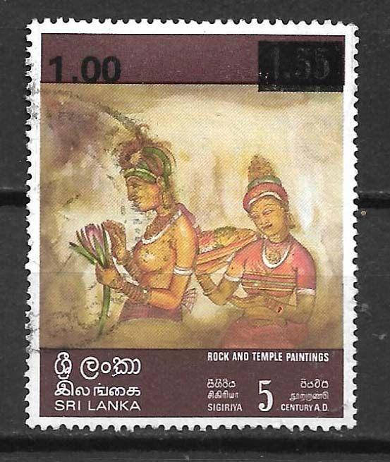 Sri Lanka 1978 Overdruk nieuwe waarde schilderij kunst, Postzegels en Munten, Postzegels | Azië, Gestempeld, Zuid-Azië, Ophalen of Verzenden