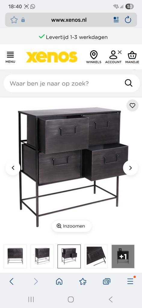 2 industriële kastjes Boston van Xenos, Huis en Inrichting, Kasten | Dressoirs, Gebruikt, 50 tot 100 cm, 25 tot 50 cm, Metaal