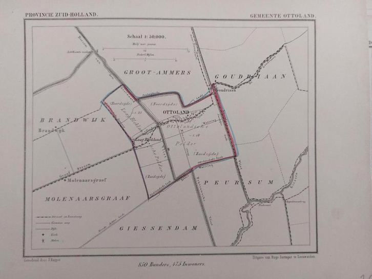 131 / Litho uit 1866 door J. Kuyper van Ottoland ZH, Antiek en Kunst, Kunst | Litho's en Zeefdrukken, Ophalen of Verzenden