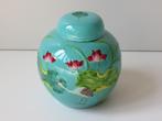 Turquoise Chinese gemberpot met kraanvogel en waterlelies, Antiek en Kunst, Ophalen of Verzenden